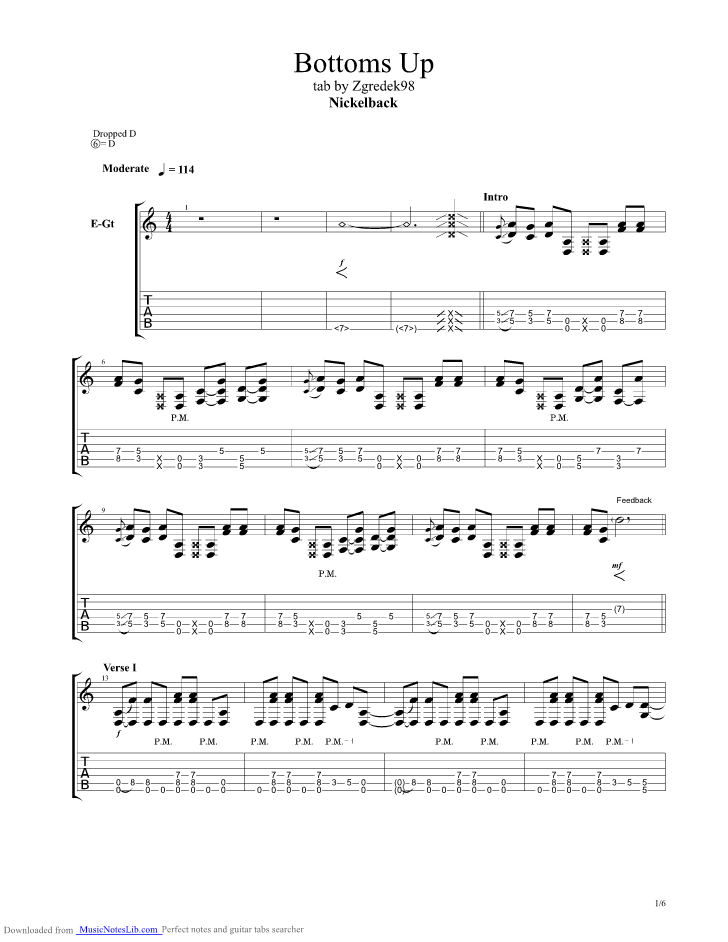 Bottoms Up guitar pro tab by Nickelback @ 