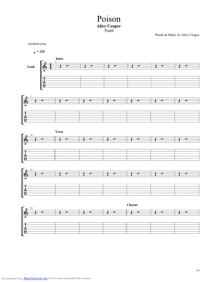 Poison Guitar Pro Tab By Alice Cooper