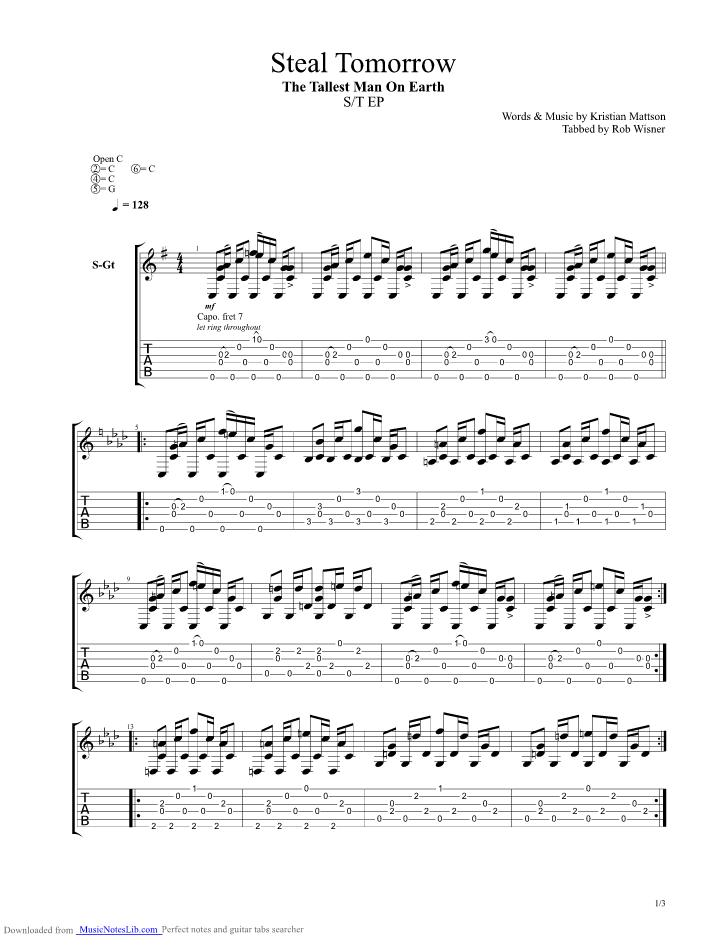 Steal Tomorrow Guitar Pro Tab By The Tallest Man On Earth