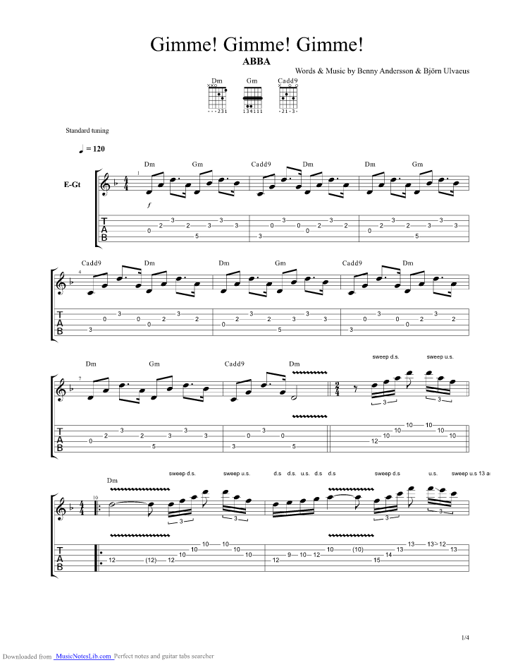 Gimme Gimme Gimme A Man After Midnight guitar pro tab by ABBA