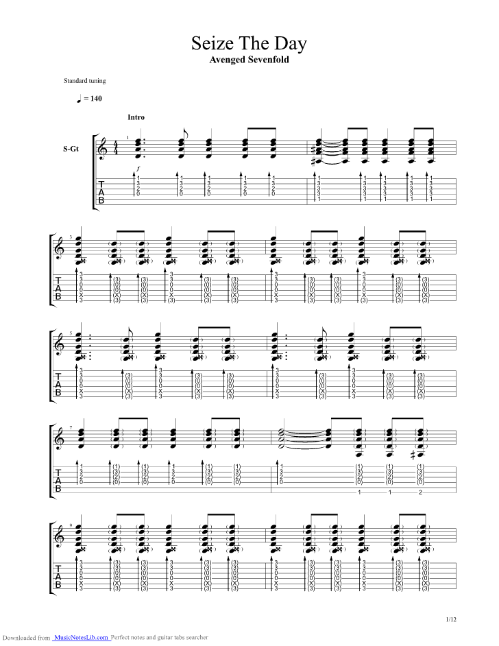 avenged sevenfold seize the day guitar pro tab download