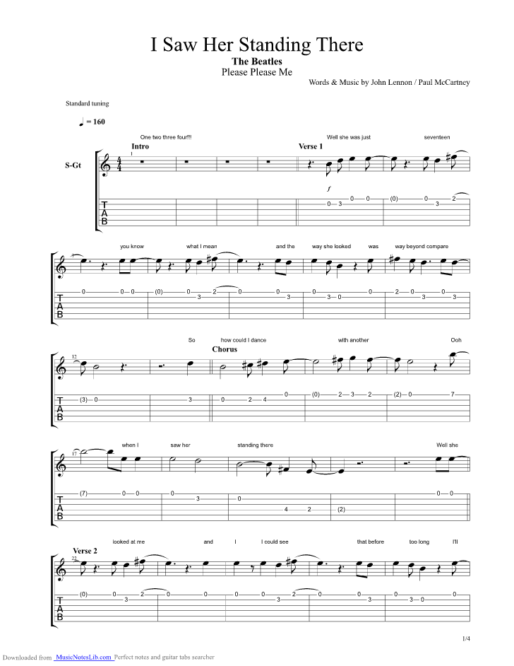 download i saw her standing there guitar pro tab