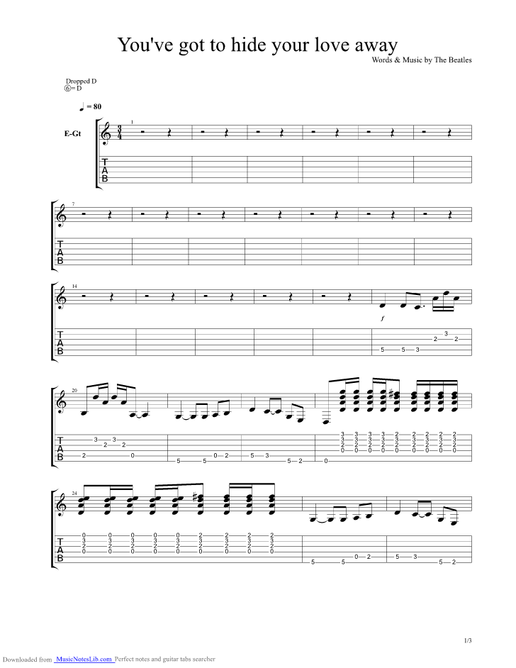 You Ve Got To Hide Your Love Away Guitar Pro Tab By Beatles