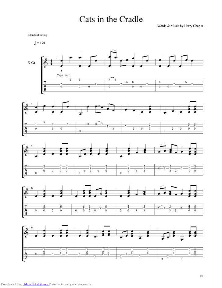 Cats in the Cradle guitar pro tab by Harry Chapin