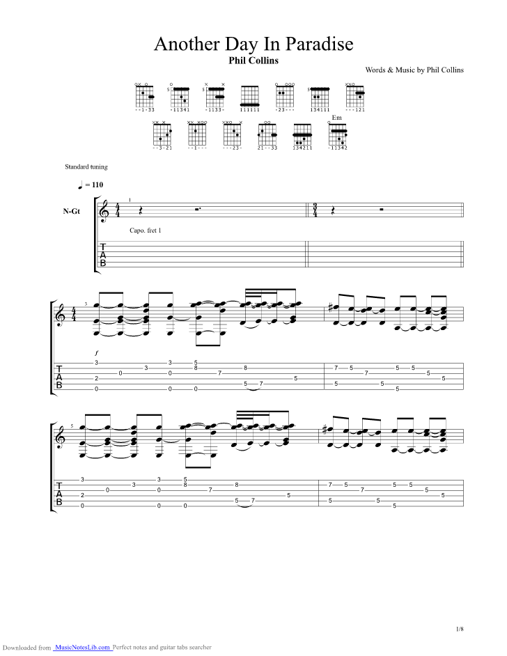 Another Day In Paradise guitar pro tab by Phil Collins @ musicnoteslib.com - Phil Collins Another Day In Paradise Letra