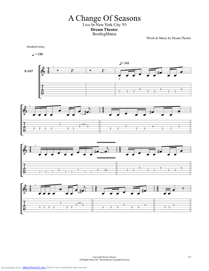 A Change of Seasons 93 Intro guitar pro tab by Dream Theater