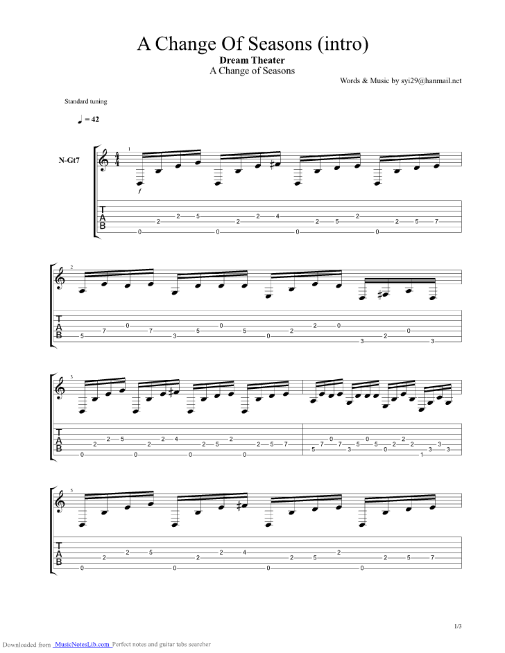 A Change Of Seasons intro guitar pro tab by Dream Theater