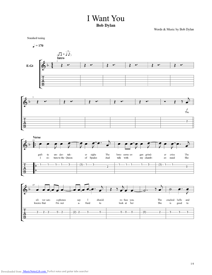 I Want You Guitar Pro Tab By Bob Dylan