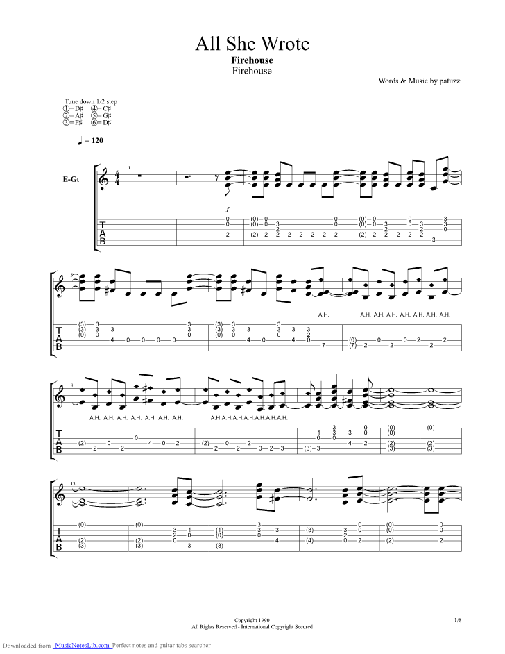 Firehouse Reach For The Sky Tab All She Wrote Guitar Pro Tab By Firehouse Musicnoteslib Com