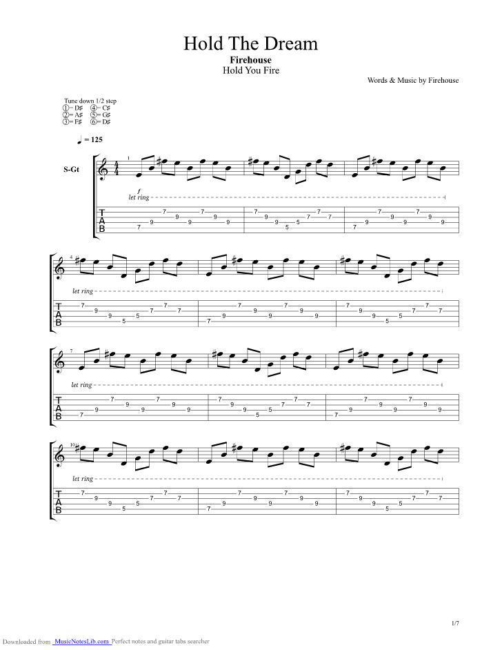 Firehouse Reach For The Sky Tab Hold The Dream Guitar Pro Tab By Firehouse Musicnoteslib Com