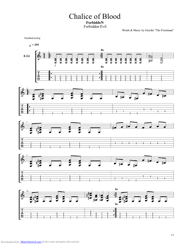 Chalice Of Blood guitar pro tab by Forbidden @ musicnoteslib.com.