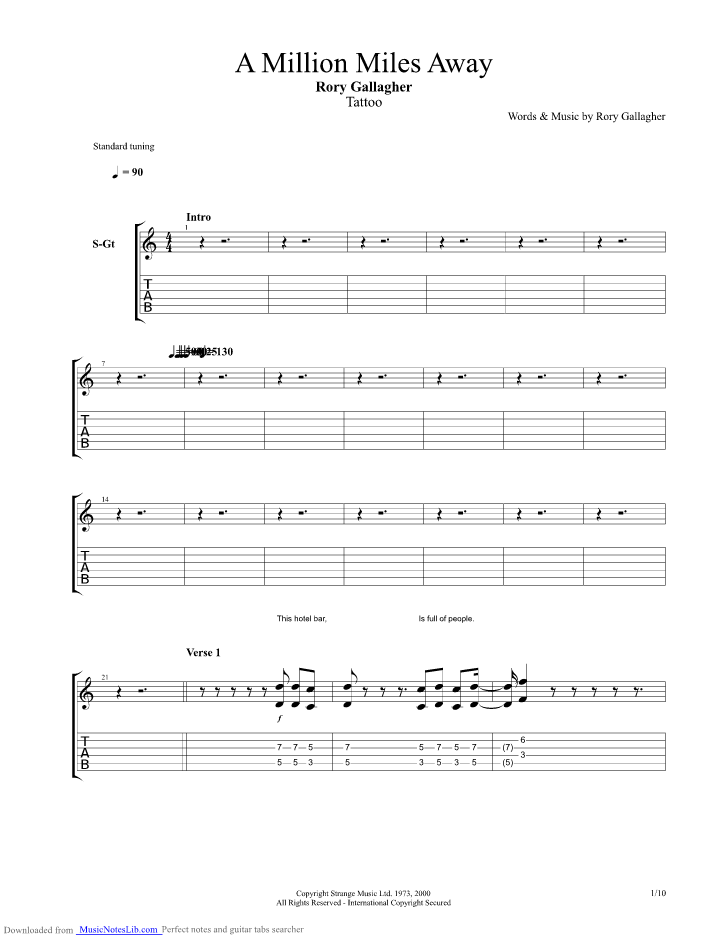A Million Miles Away Guitar Pro Tab By Gallagher Rory 