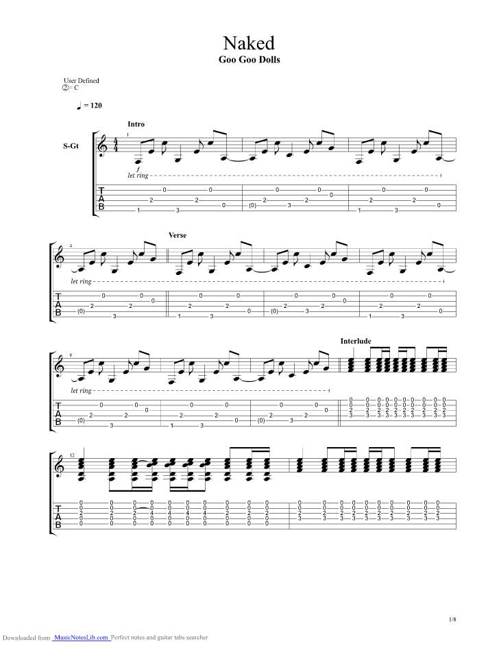 Naked Guitar Pro Tab By Goo Goo Dolls Musicnoteslib Hot Sex Picture