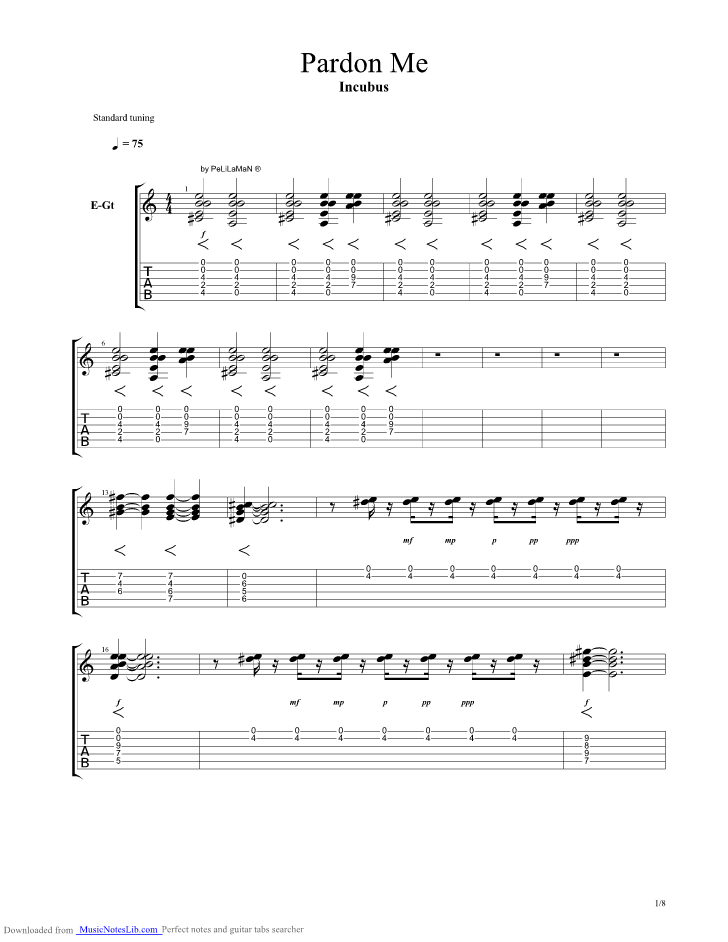 Pardon Me Guitar Pro Tab By Incubus