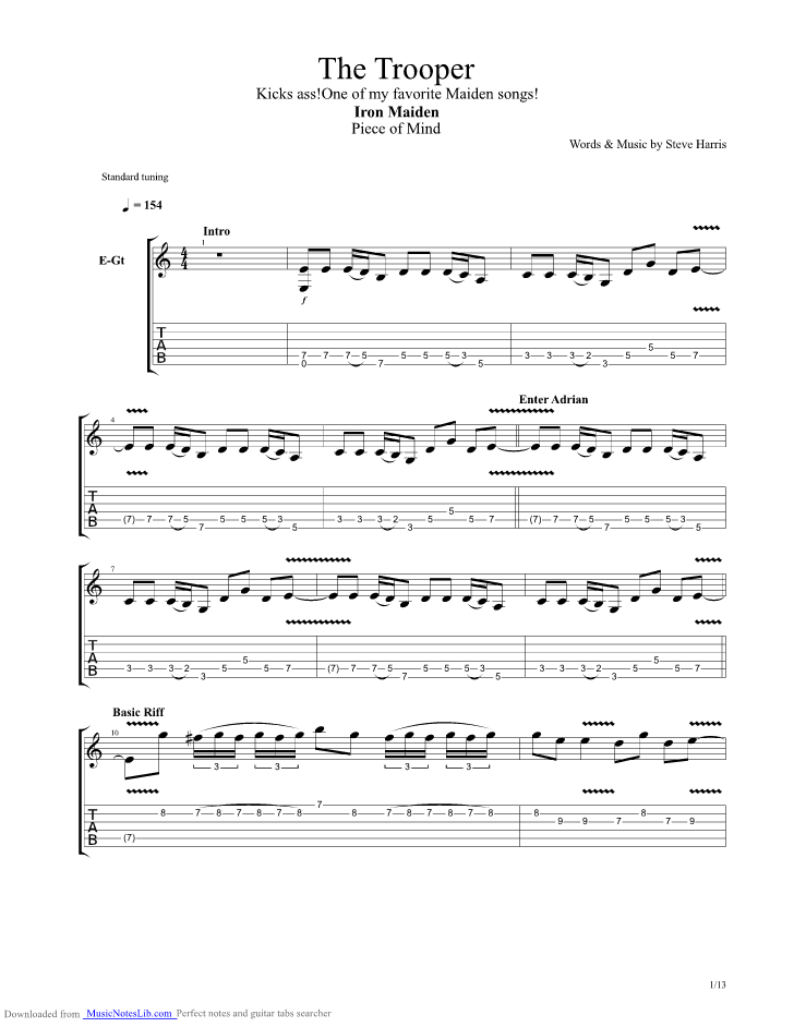 iron maiden the trooper guitar pro tab download