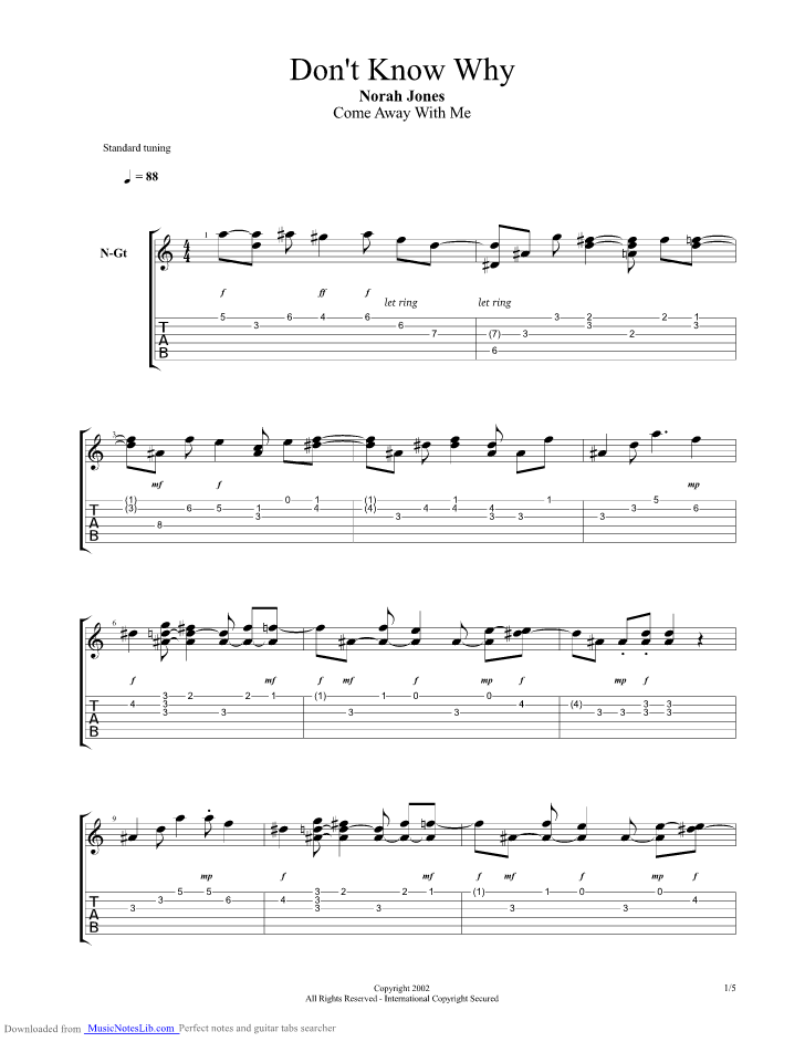 Dont Know Why Guitar Pro Tab By Norah Jones