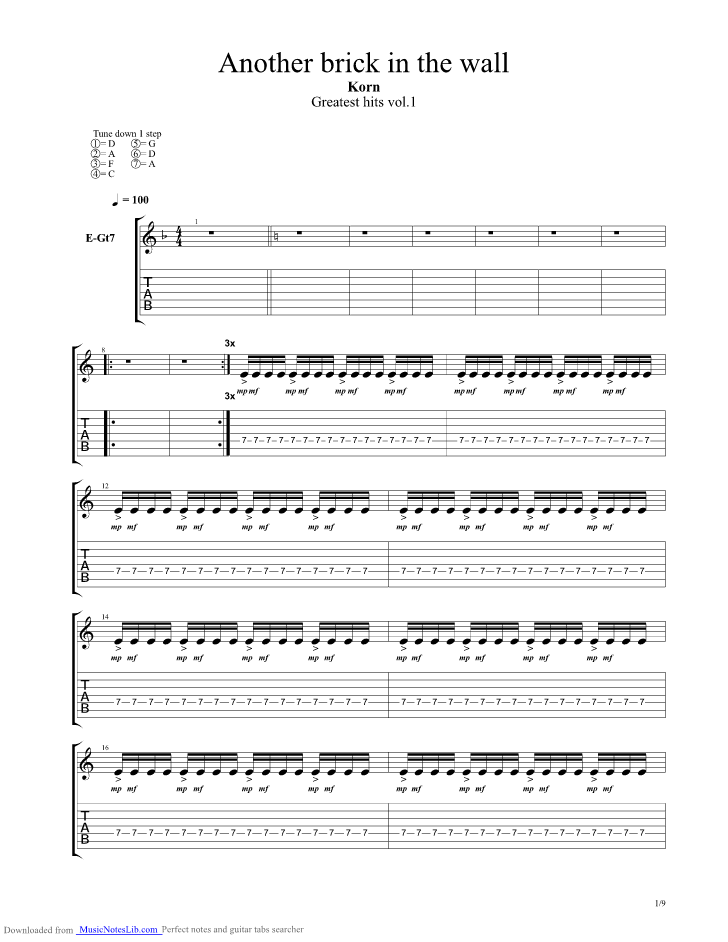 Another Brick In The Wall Guitar Pro Tab By Korn Musicnoteslib Com