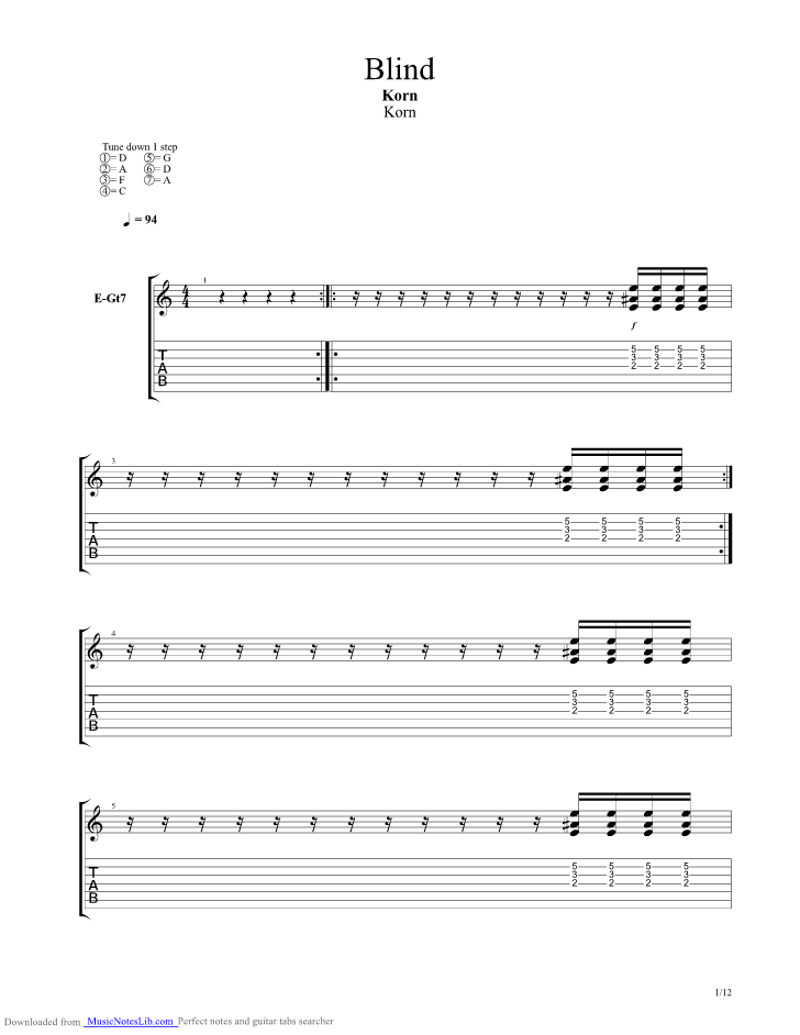 Blind guitar pro tab by Korn
