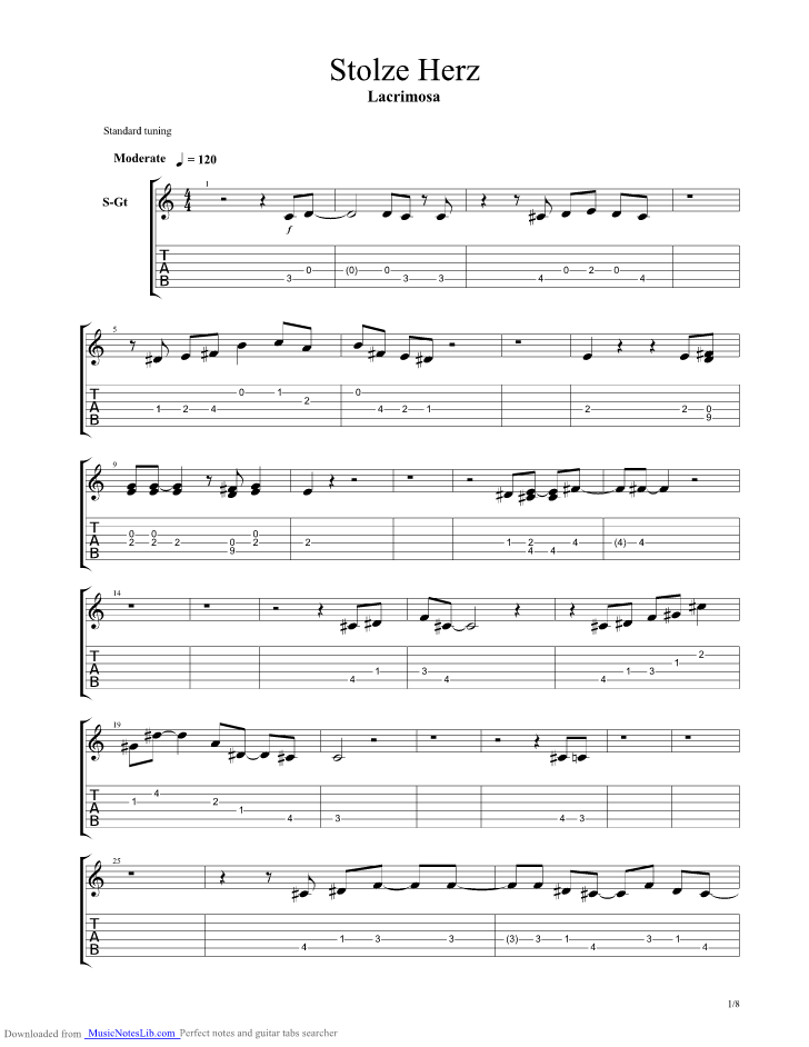 Stolzes Herz Piano Version Guitar Pro Tab By Lacrimosa