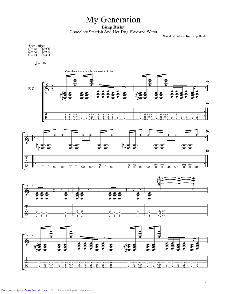 My Generation guitar pro tab by Limp Bizkit