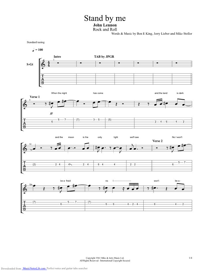 Stand By Me Guitar Pro Tab By John Lennon