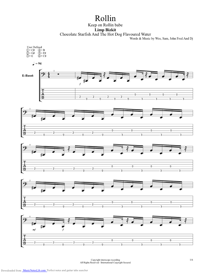 Rollin guitar pro tab by Limp Bizkit