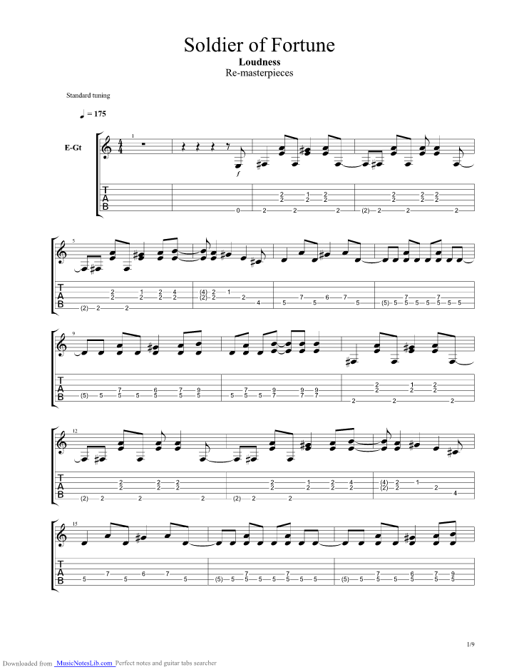 Soldier Of Fortune guitar pro tab by Loudness @ musicnoteslib.com