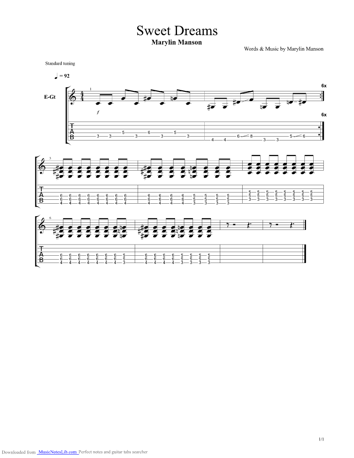 Sweet Dreams Guitar Pro Tab By Marilyn Manson 