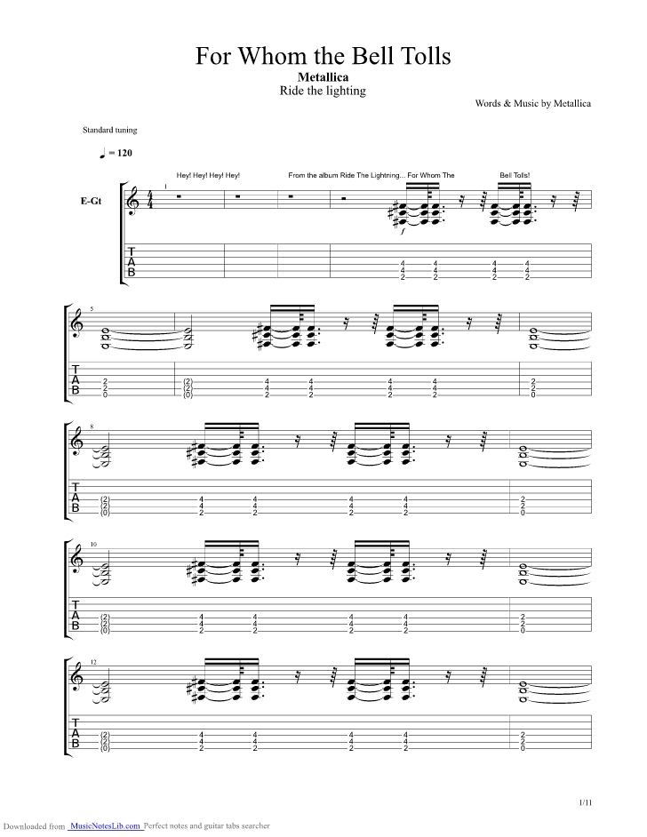 metallica for whom the bell tolls guitar pro tab download