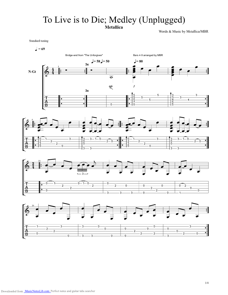 metallica to live is to die guitar pro tab download