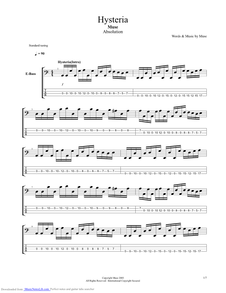 muse hysteria guitar pro tab download