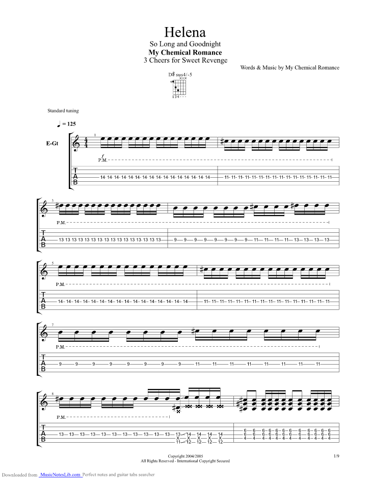 Helena My Chemical Romance Guitar Chord Chart Guitar