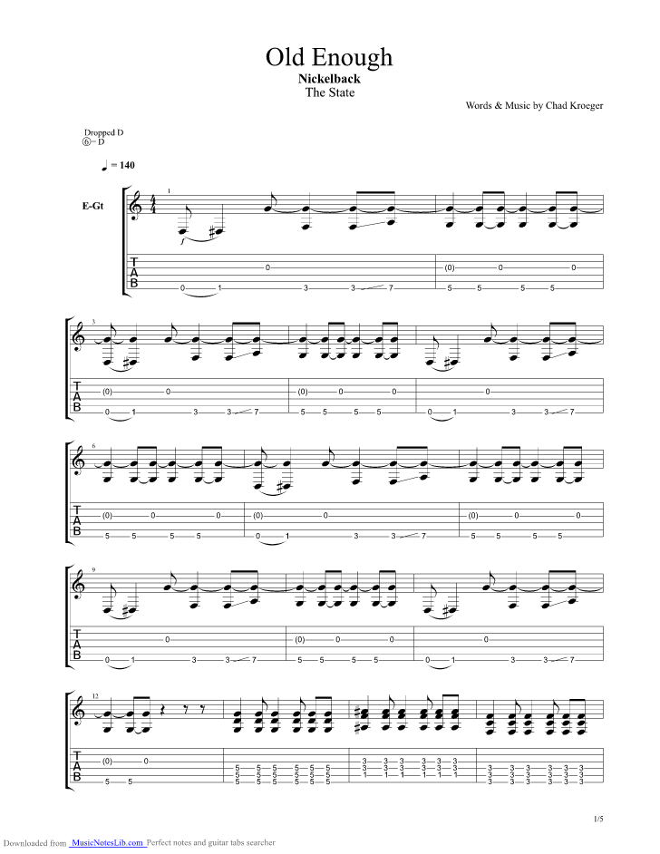 Old Enough guitar pro tab by Nickelback @ 
