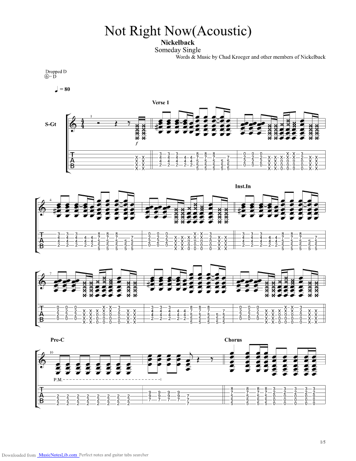 Not Right NowAcoustic guitar pro tab by Nickelback @ 