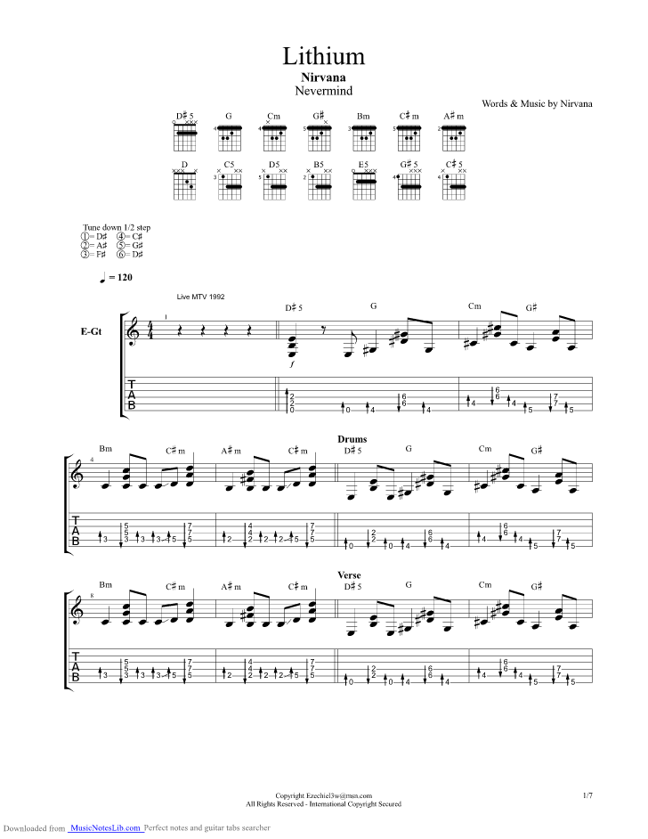 Lithium Live Version Guitar Pro Tab By Nirvana