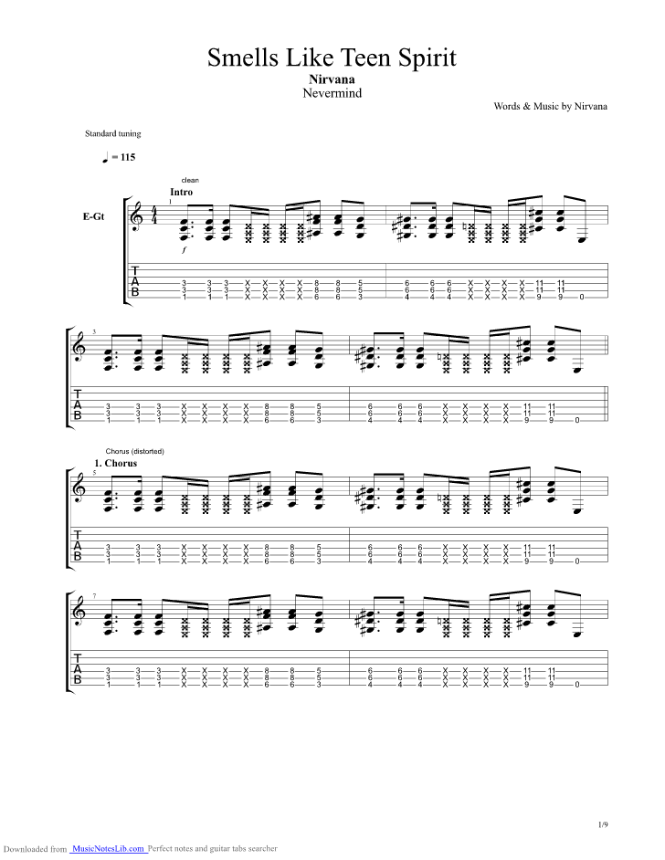 Smells Like Teen Spirit Guitar Pro Tab By Nirvana 