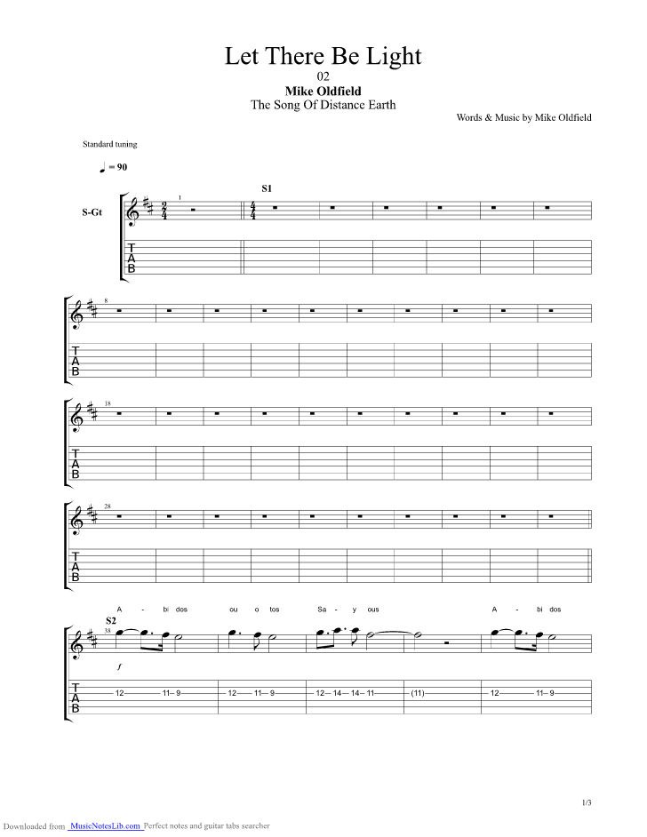 Let There Be guitar tab by Oldfield @ musicnoteslib.com