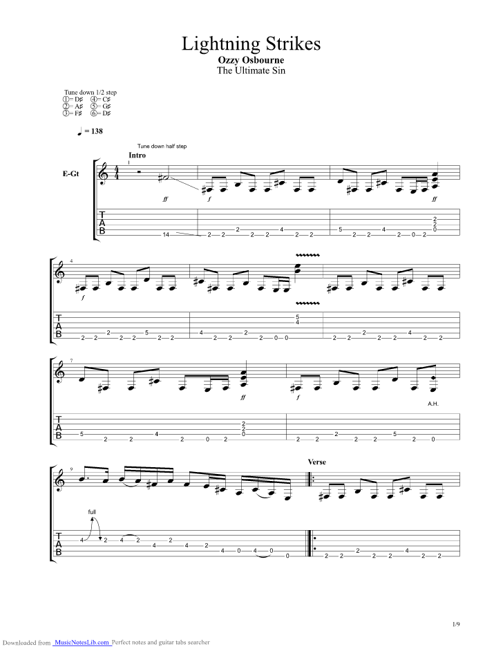 Lightning Strikes Guitar Pro Tab By Ozzy Osbourne 