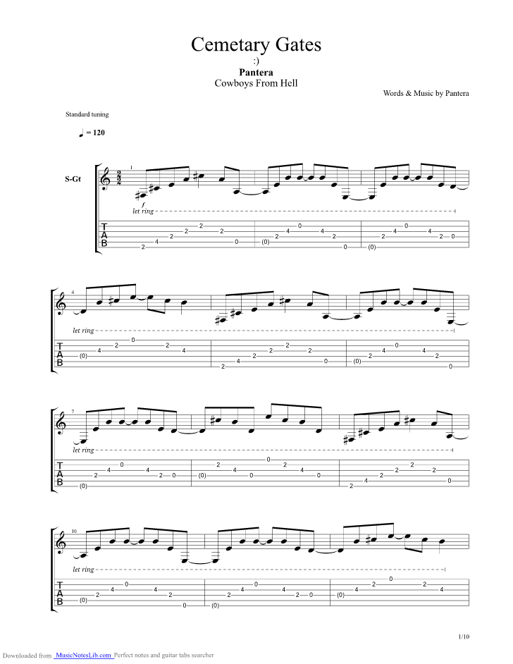 cemetery gates guitar pro tab download