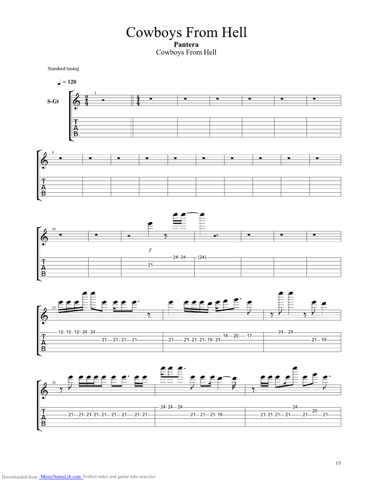 download cowboys from hell guitar pro tab