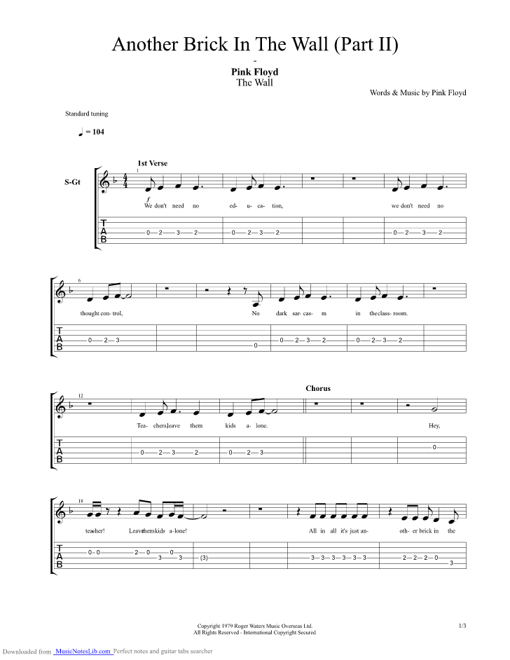 Another Brick In the Wall Part II guitar pro tab by Pink Floyd