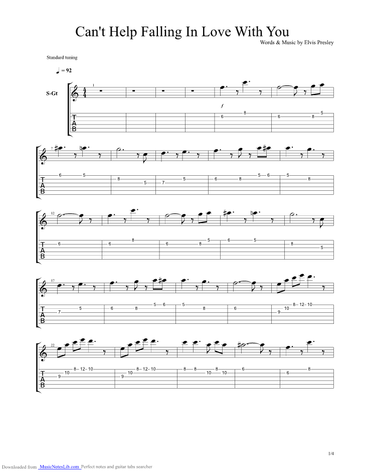 Cant Help Falling in Love With You guitar pro tab by Elvis Presley