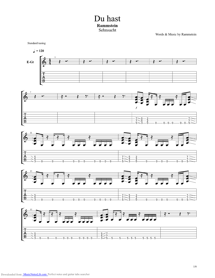 Du Hast Guitar Pro Tab By Rammstein @ Musicnoteslib.com