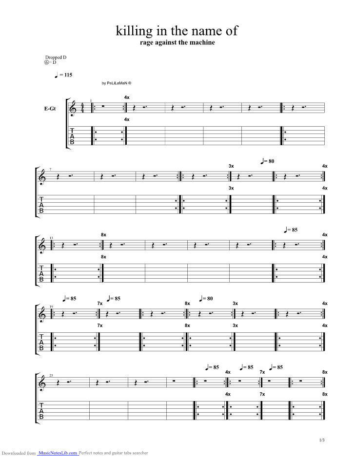 Killing In The Name Of guitar pro tab by Rage Against The Machine