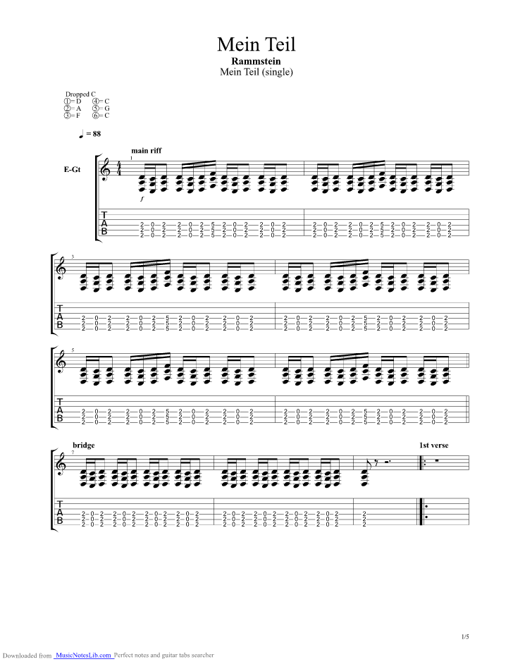 Mein Teil Guitar Pro Tab By Rammstein Musicnoteslib