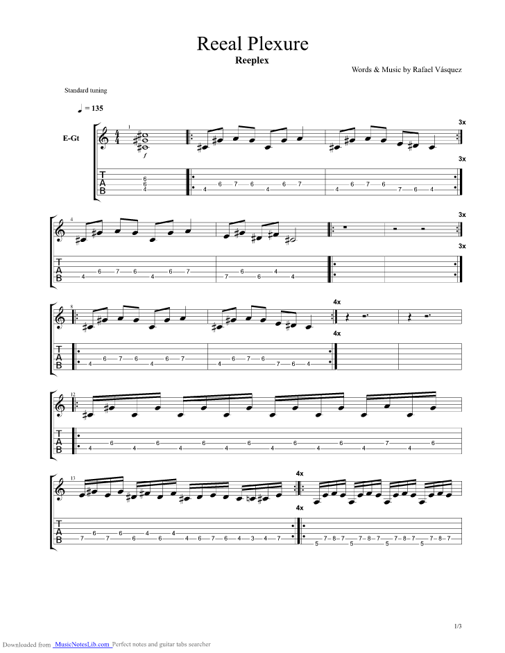 Reeal Plexure Guitar Pro Tab By Reeplex @ Musicnoteslib.com