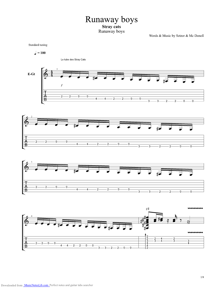 DRIVE LIKE LIGHTNING Guitar Tabs by The Brian Setzer Orchestra