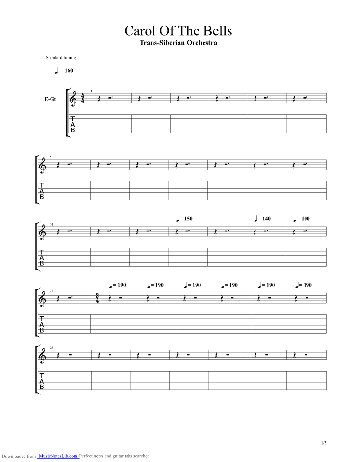 Trans siberian orchestra carol of the bells sheet music for free