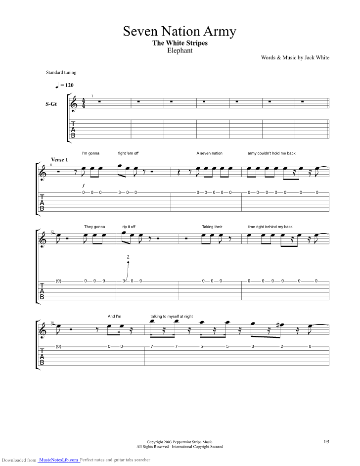 Seven Nation Army Guitar Pro Tab By The White Stripes