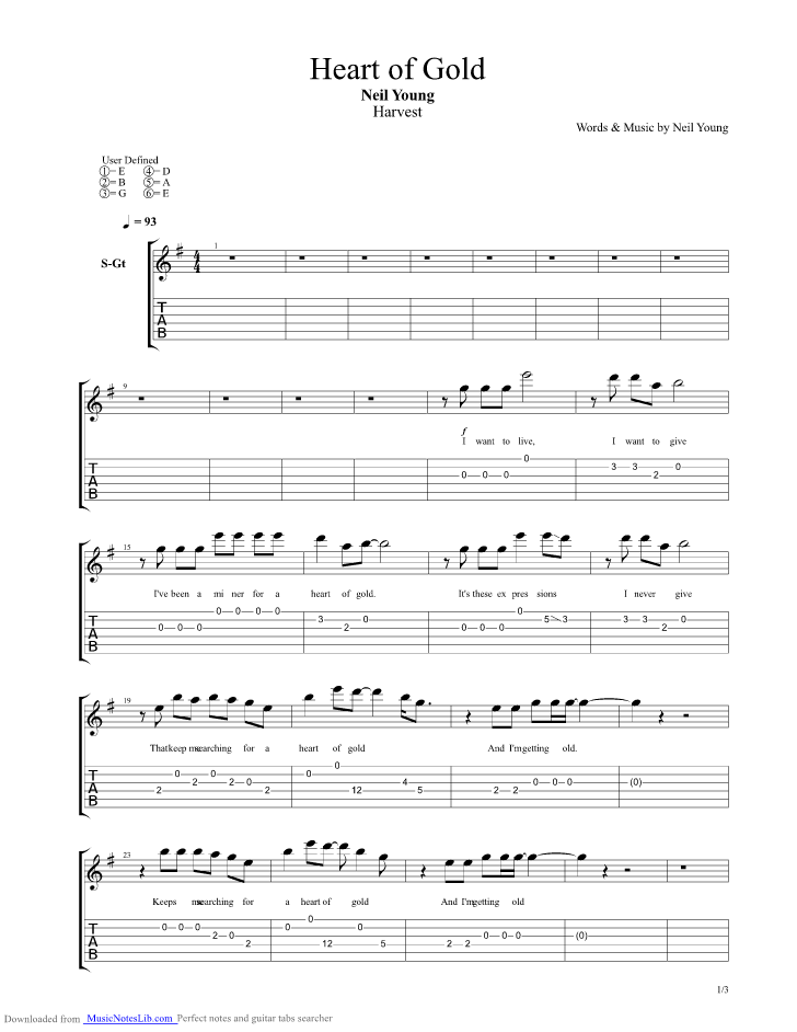 Heart of Gold guitar pro tab by Neil Young